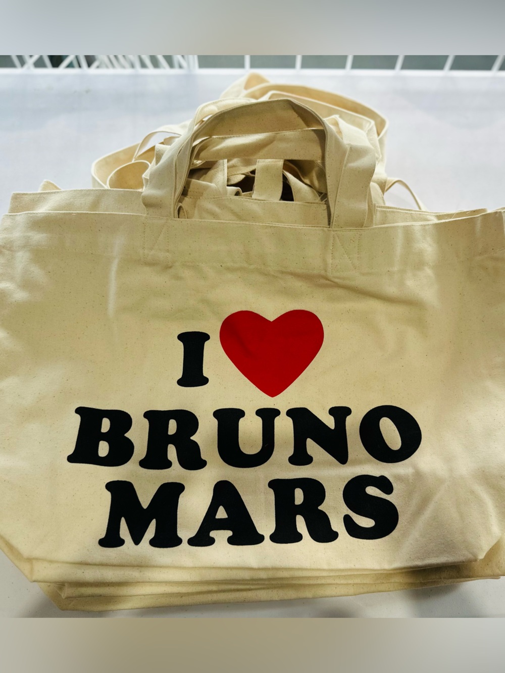 I ♥ Bruno Mars Canvas Tote Bag - Cream with Red Heart- The Romance Tour.